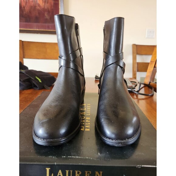 Lauren Ralph Black Leather Above Ankle Boots W/ Buckle Detail Size 8B - Picture 1 of 6